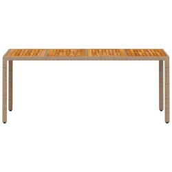 Table de jardin beige 190x90x75 cm résine tressée bois d'acacia 