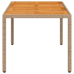 Table de jardin beige 190x90x75 cm résine tressée bois d'acacia 