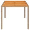 Table de jardin beige 190x90x75 cm résine tressée bois d'acacia 