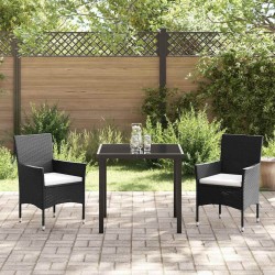 Ensemble de jardin 3 pièces en poly rotin noir 