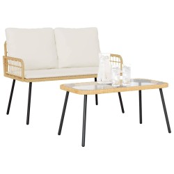 Set de Salle à Manger de Jardin 2 Pièces avec Coussins en Poly Rattan Naturel 