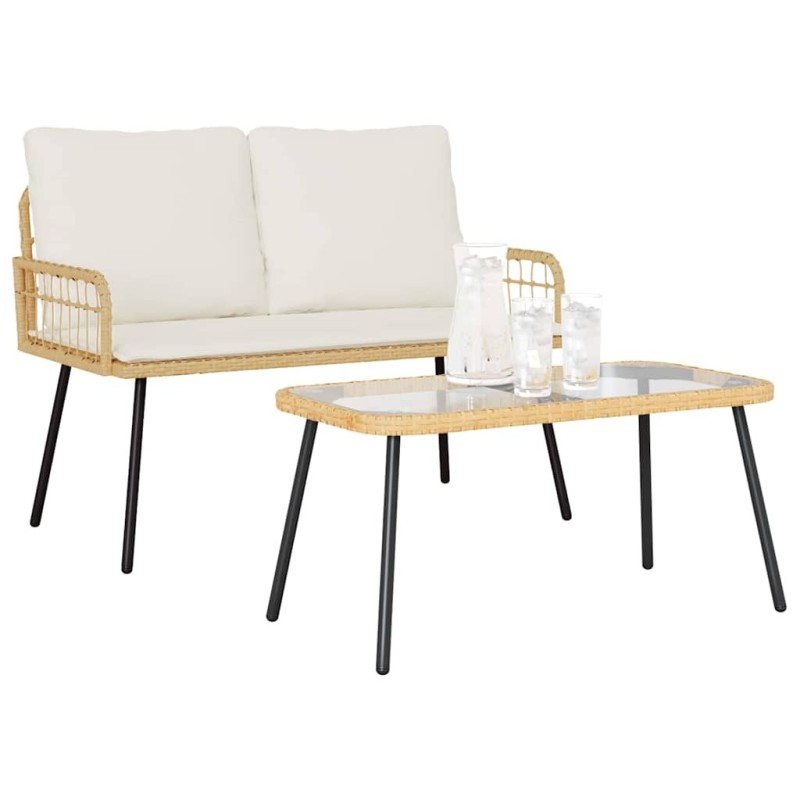 Set de Salle à Manger de Jardin 2 Pièces avec Coussins en Poly Rattan Naturel 