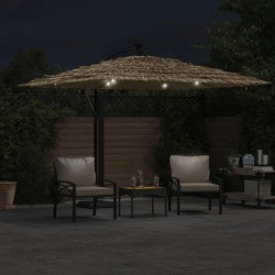 Parasol de jardin avec LED et mât en acier marron 290x290x238cm 