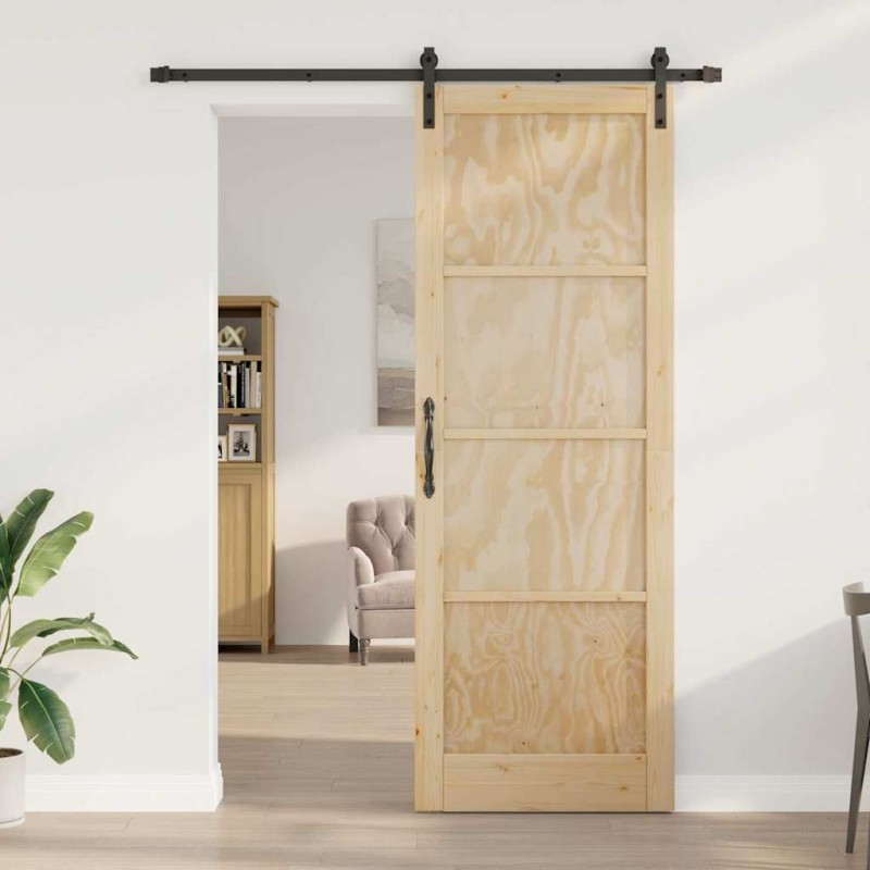 Porte coulissante avec kit de matériel 83x232 cm en bois massif de pin 