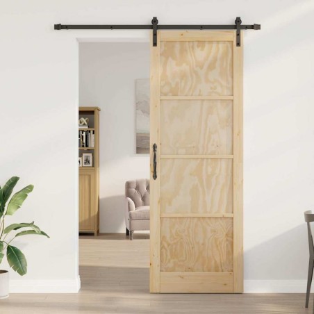 Porte coulissante avec kit de matériel 83x232 cm en bois massif de pin 