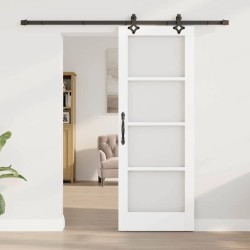 Porte coulissante avec set de matériel 'ORKDAL'en bois massif blanc et verre 