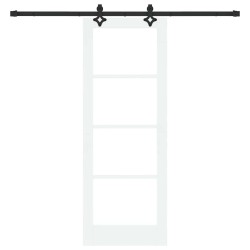 Porte coulissante avec set de matériel 'ORKDAL'en bois massif blanc et verre 