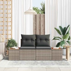 Canapé de jardin 2 places avec rangement et coussins gris en poly rattan 