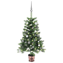 Arbre de Noël artificiel pré-éclairé et boules 65 cm vert 