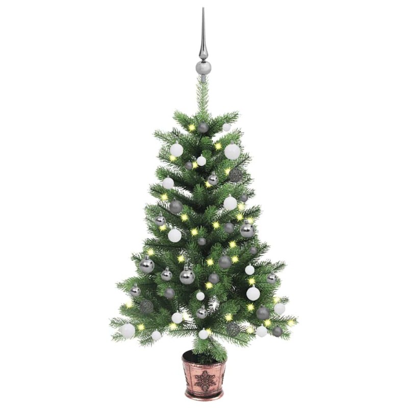 Arbre de Noël artificiel pré-éclairé et boules 65 cm vert 