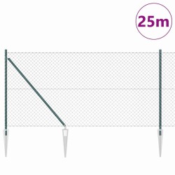 Jeu de Poteaux de Clôture Vert 1 x 25 m Acier galvanisé 