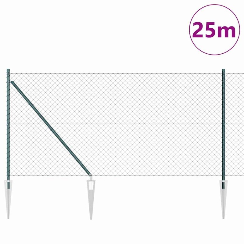 Jeu de Poteaux de Clôture Vert 1 x 25 m Acier galvanisé 