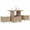 Ensemble de salle à manger de jardin 3 pièces avec coussins en beige en poly rotin et acacia 