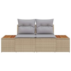 Sofa de jardin 2 places avec rangement et coussins beige en poly rotin 