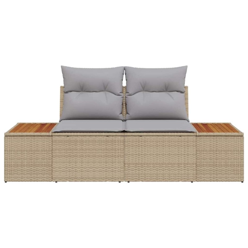 Sofa de jardin 2 places avec rangement et coussins beige en poly rotin 