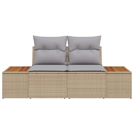 Sofa de jardin 2 places avec rangement et coussins beige en poly rotin 