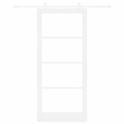 Porte coulissante avec ensemble de matériel 'ORKDAL'en bois massif blanc & verre 