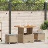 Ensemble de salle à manger de jardin 3 pièces avec coussins beige en poly rattan et acacia 