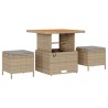 Ensemble de salle à manger de jardin 3 pièces avec coussins beige en poly rattan et acacia 