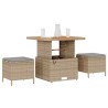 Ensemble de salle à manger de jardin 3 pièces avec coussins beige en poly rattan et acacia 