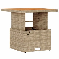 Ensemble de salle à manger de jardin 3 pièces avec coussins beige en poly rattan et acacia 
