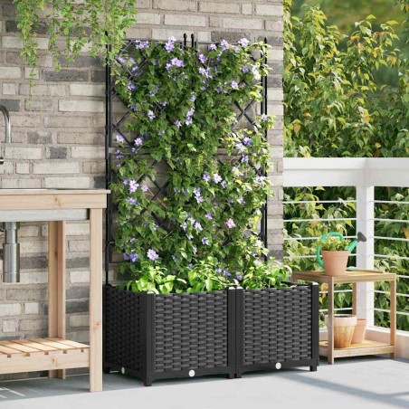 Jardinière de jardin avec treillis 2 pcs Noire 80x40x143 cm 