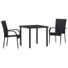Ensemble de salle à manger pour jardin 3 pcs Noir Rotin PE 