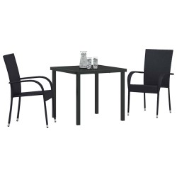 Ensemble de salle à manger pour jardin 3 pcs Noir Rotin PE 