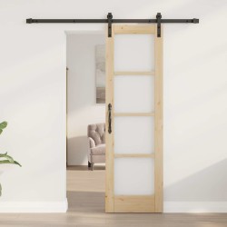 Porte coulissante avec quincaillerie 'ORKDAL', en bois massif et verre 