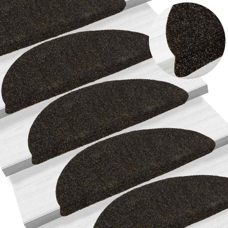 Tapis d'escalier auto-adhésifs 20 pièces 56 x 17 x 3 cm Marron foncé Demi-rond 