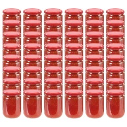 48 pcs Pots à confiture avec couvercle rouge Verre 230 ml 