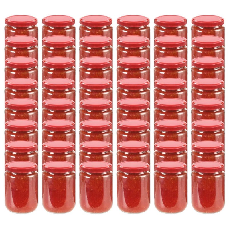 48 pcs Pots à confiture avec couvercle rouge Verre 230 ml 48 pcs Pots à confiture avec couvercle rouge Verre 230 ml