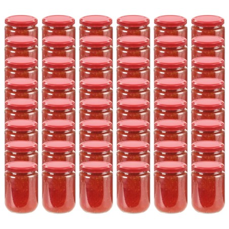 48 pcs Pots à confiture avec couvercle rouge Verre 230 ml 