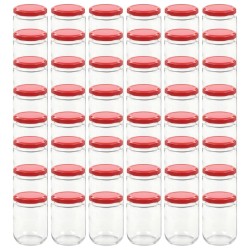 48 pcs Pots à confiture avec couvercle rouge Verre 230 ml 