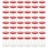 48 pcs Pots à confiture avec couvercle rouge Verre 230 ml 