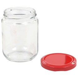 48 pcs Pots à confiture avec couvercle rouge Verre 230 ml 