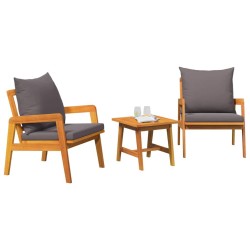 Ensemble de Bistro 3 Pièces avec Coussins en Bois d'Acacia 