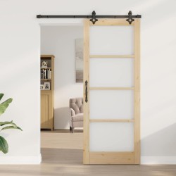 Porte coulissante avec kit - 83x211 cm - Bois de pin massif 