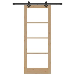 Porte coulissante avec kit - 83x211 cm - Bois de pin massif 