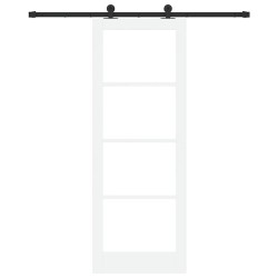 Porte coulissante avec quincaillerie 'ORKDAL'Bois massif et verre blanc 