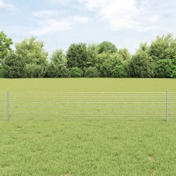 Clôture en fil soudé avec 11 poteaux U Argent 0.4x25 m Acier 