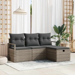 Ensemble de Canapés de Jardin 4 pièces avec Coussins Gris Poly Rotin vidaXL 