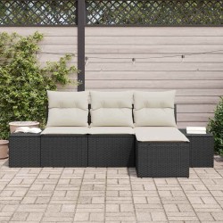 Ensemble de salon de jardin 4 pièces en polyrotin noir avec coussins 