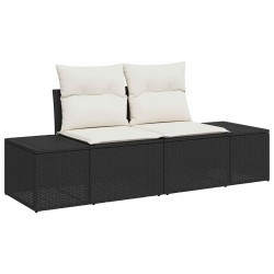 Ensemble de salon de jardin 4 pièces en polyrotin noir avec coussins 