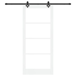 Porte coulissante avec ensemble de quincaillerie 'ORKDAL'bois solide et verre blanc 