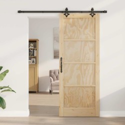 Porte Coulissante avec Quincaillerie 83x211 cm en Bois Massif de Pin 