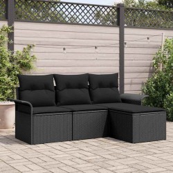 Ensemble de canapé de jardin de 4 pièces avec coussins noir en poly rotin 