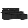 Ensemble de canapé de jardin de 4 pièces avec coussins noir en poly rotin 