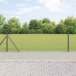Clôture en fil métallique avec 13 poteaux flangés Gris 0.5x50 m Acier 