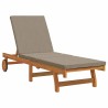 Transat sur roues avec table et coussin en bois d'acacia 
